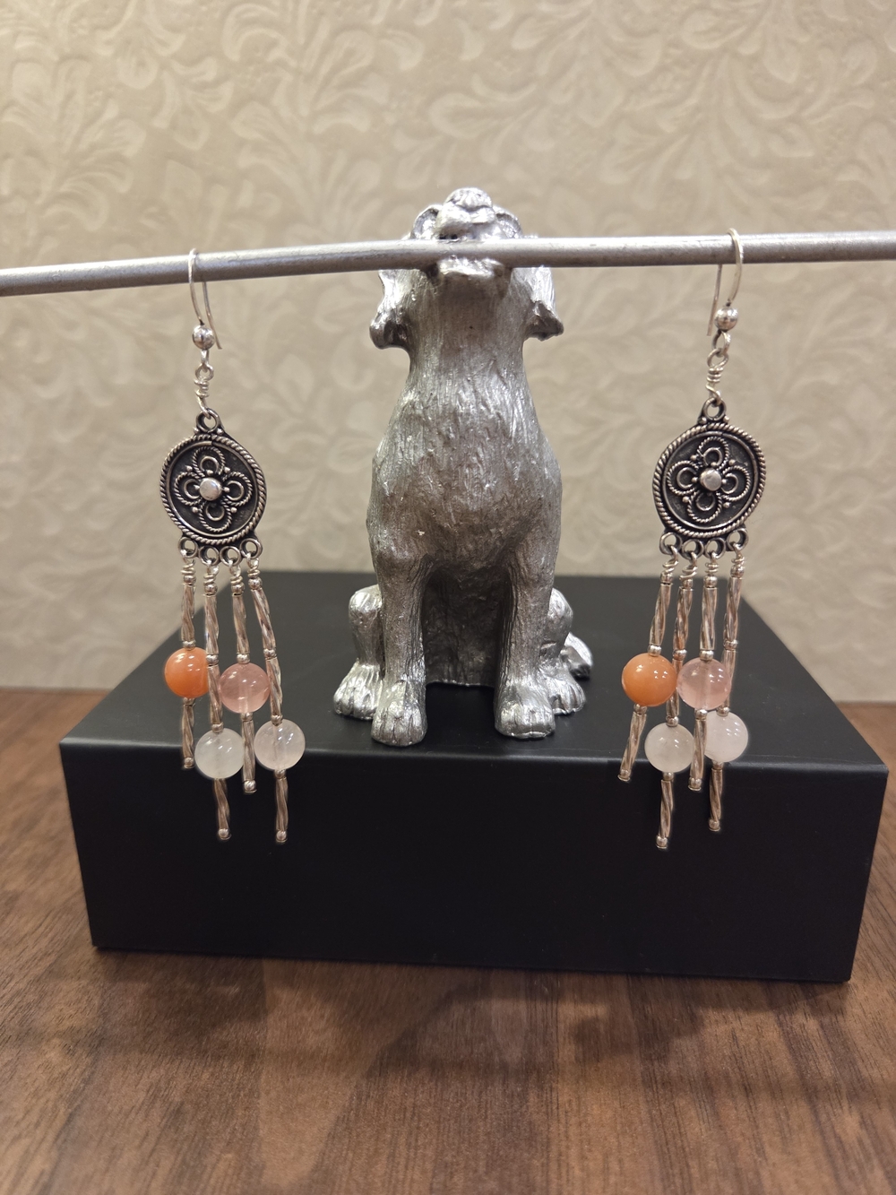 Sterling Floral Dangle Earrings with Quartz Beads